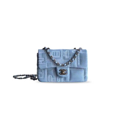 CHANEL SMALL PERFUME BOTTLE SINGLE FLAP CF EMBROIDERED DENIM SHOULDER BAG (20*12*6cm)